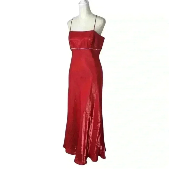 Vintage 90s Iridescent Red Prom Dress Size XL Embellished Empire Waist NEW - Picture 2 of 16